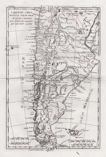 Carte du Chili depuis le Sud du Perou jusqu'au Cap Horn avec partie des regions qui en sont a l'est - Chile Ch