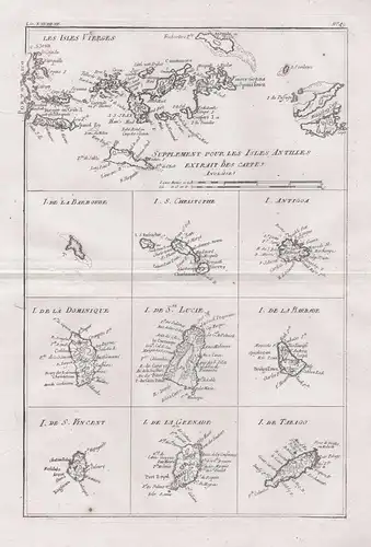 Supplement pour les Isles Antilles - Antilles Barbados Dominica Grenada Antigua Kupferstich Karte map engravin