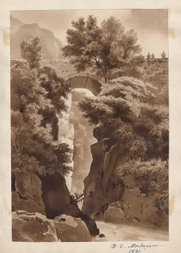 (Italian landscape with stone bridge / Italienische Landschaft mit Steinbrücke) / near Sorrento (?)