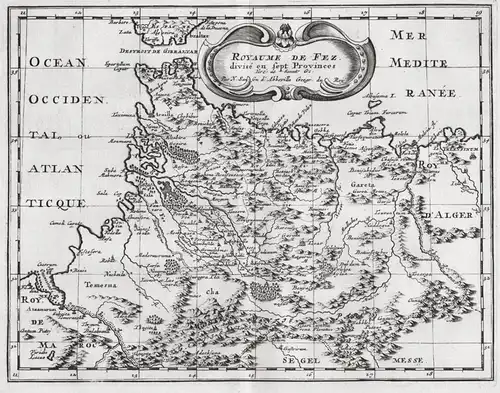 Royaume de Fez divise en sept Provinces - Morocco Algeria North Africa carte map Karte