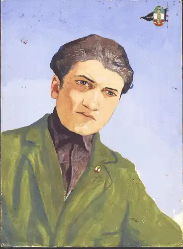 (Portrait of an young Italian fascist wearing a pin with the Fascist Italy flag)