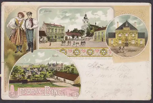 Pozdrav z Bzence - Bzenec Bisenz Böhmen Böhmen Bohemia Czech Cechy Cesko Ansichtskarte Postkarte AK postcard