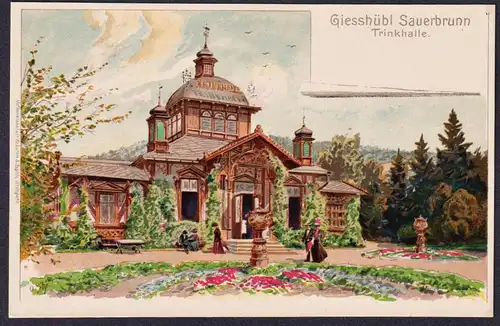 Giesshübl Sauerbrunn Trinkhalle - Gruss aus Kyselka Böhmen Bohemia Czech Cechy Cesko Tschechien Ansichtskarte