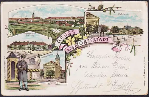 Gruss aus Josefstadt - Kirche Rathaus Böhmen Bohemia Czech Cechy Cesko Tschechien Ansichtskarte Postkarte AK p