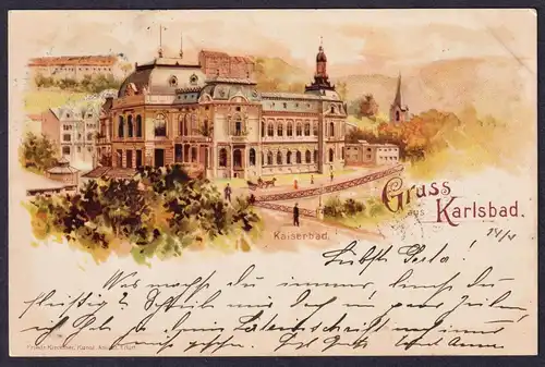 Gruss aus Karlsbad - Kaiserbad Karlovy Vary Böhmen Bohemia Czech Cechy Cesko Tschechien Ansichtskarte Postkart