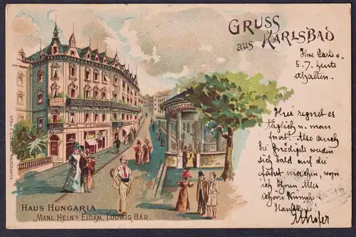 Gruss aus Karlsbad - Karlovy Vary Karlsbad Haus Hungaria Böhmen Bohemia Czech Cechy Cesko Tschechien Ansichtsk