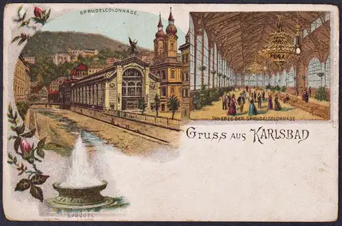 Gruss aus Karlsbad - Sprudel Sprudelcolonade Karlovy Vary Böhmen Bohemia Czech Cechy Cesko Tschechien Ansichts