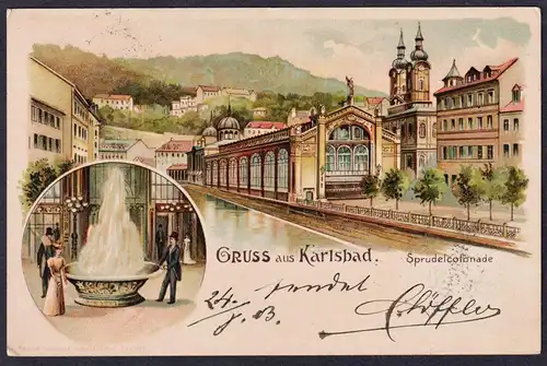 Gruss aus Karlsbad - Sprudelcolonade Karlovy Vary Böhmen Bohemia Czech Cechy Cesko Tschechien Ansichtskarte Po