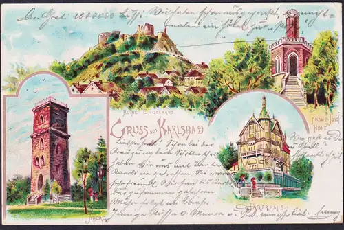 Gruss aus Karlsbad - Ruine Engelhaus Aberg Jägerhaus Franz-Josef Höhe Karlovy Vary Böhmen Bohemia Czech Cechy