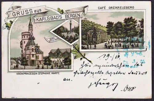 Gruss aus Karlsbads Bergen - Kronprinzessin Stefanie Warte König Ottos Höhe Karlovy Vary Böhmen Bohemia Czech