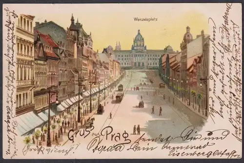 Gruss aus Prag - Prag Praha Prague Wenzelsplatz Böhmen Bohemia Czech Cechy Cesko Tschechien Ansichtskarte Post