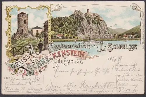 Gruss vom Schreckenstein - Schreckenstein Strekov Aussig Usti nad Labem Böhmen Bohemia Czech Cechy Cesko Tsche