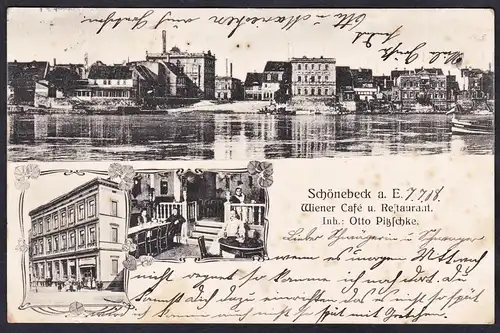 Schöneck a. E. - Wiener Cafe und Restaurant - Elbe Gasthaus Ansichtskarte Postkarte AK postcard