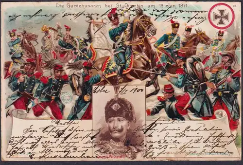 Die Gardehusaren bei St. Quentin am 19. Jan. 1871 - Militaria Postkarte Ansichtskarte AK postcard