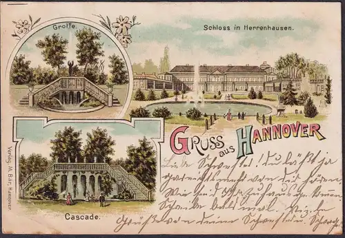 Gruss aus Hannover - Schloss in Herrenhausen Grotte Cascade Postkarte Ansichtskarte AK postcard