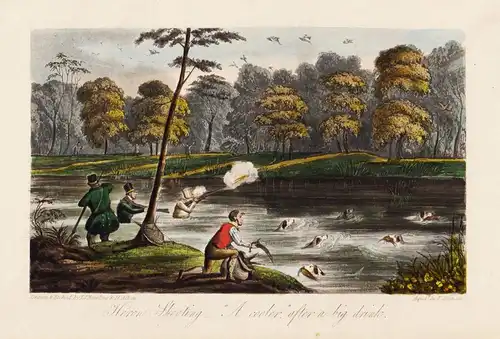 Heron shooting - A cooler, after a big drink - Four men with guns shoot herons from the sky. Their dogs drag t