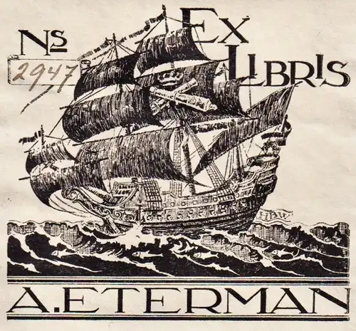 Ex Libris A. Eterman - Schiff ship Exlibris ex-libris Ex Libris bookplate