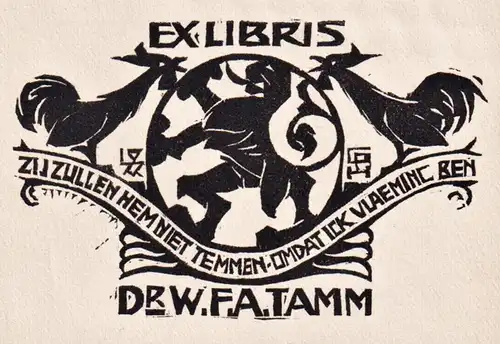 Ex Libris Dr. W. Tamm - Hühner Löwe lion Chicken Exlibris ex-libris Ex Libris bookplate