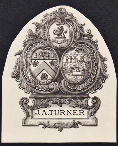 J. A. Turner - Kupferstich engraving Exlibris ex-libris Ex Libris Wappen coat of arms armorial bookplate