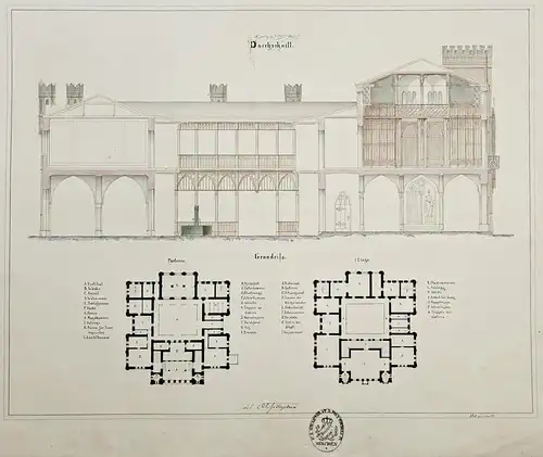 Durchschnitt - Rathaus city hall / Zeichnung drawing / Architektur architecture