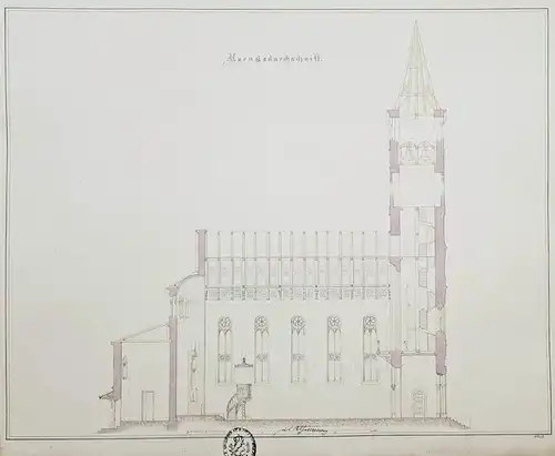 Laengsdurchschnitt - Kirche church / Zeichnung drawing / Architektur architecture