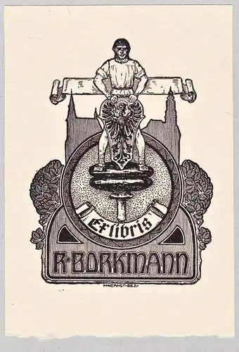 Ex Libris R.Borkmann - Jugendstil Exlibris ex-libris Ex Libris armorial bookplate Wappen coat of arms