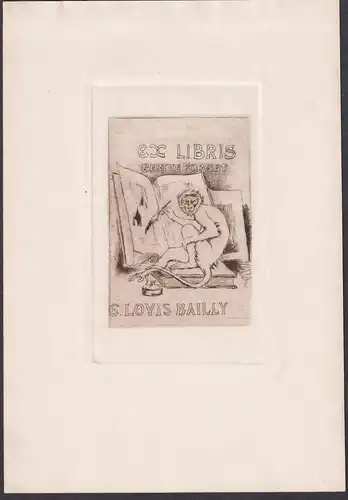 Ex Libris Berthe Forget - Affe ape monkey Buch book Exlibris ex-libris Ex Libris bookplate