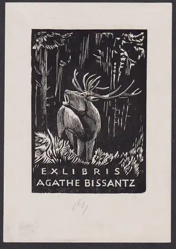 Ex Libris Agathe Bissantz - Jagd Hirsch hunting deer Exlibris ex-libris Ex Libris bookplate