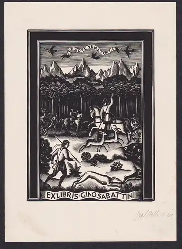 Ex Libris Gino Sabattini - Jagd hunting Exlibris ex-libris Ex Libris bookplate