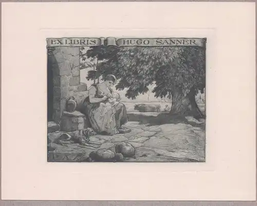 Ex Libris Hugo Sanner - Breast feeding Mutter Kind Brust Exlibris ex-libris Ex Libris bookplate