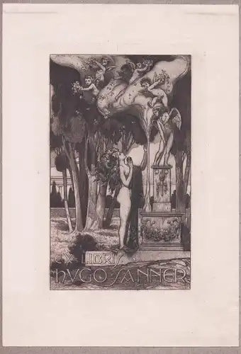 Ex Libris Hugo Sanner - Akt nude Engel angels Exlibris ex-libris Ex Libris bookplate