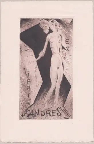 Ex Libris Karl Andreas Martin - Akt nude Totentanz Tod dance of death Memento Mori Exlibris ex-libris Ex Libri