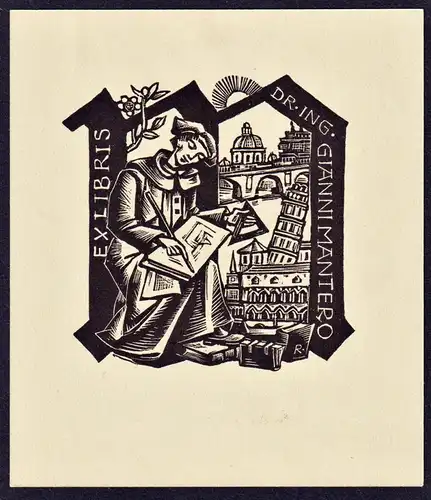 Ex Libris Dr. Ing. Gianni Mantero - Wien Heilger Pisa Vienna Saint Exlibris ex-libris Ex Libris bookplate