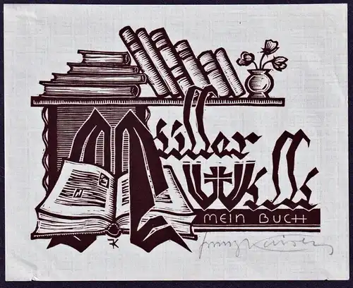 Müller Willi - Bibliothek library Exlibris ex-libris Ex Libris bookplate