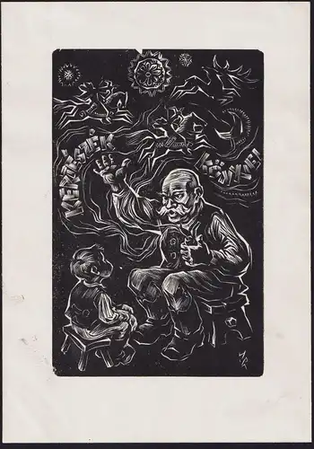 Kerteszek - Alter Mann Junge Exlibris ex-libris Ex Libris bookplate