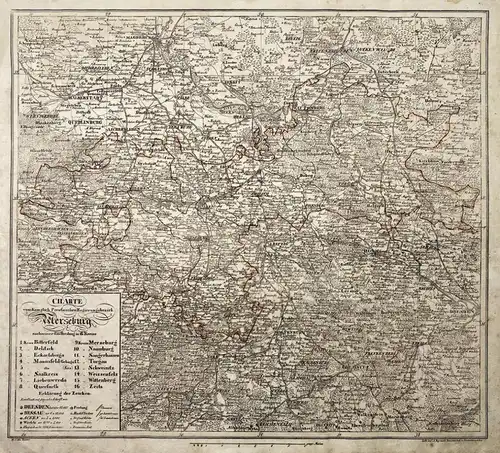 Charte vom Königlich Preussischen Regierungsbezirk Merseburg - Merseburg Leipzig Bitterfeld Wittenberg Sachse