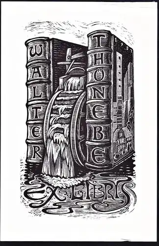 Ex Libris Walter Thönebe - Bücher Mühle books mill Exlibris ex-libris Ex Libris bookplate