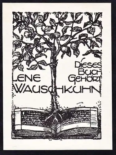 Dieses Buch gehört Lene Wauschkuhn - Baum Buch tree book Exlibris ex-libris Ex Libris bookplate