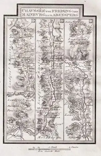 Chaussee von Freising über Mainburg nach Abensperg - Freising Au Abendsberg Mainburg Bayern / Karte map