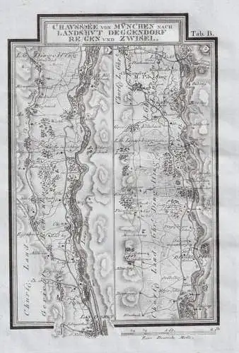 Chaussee von München nach Landshut Deggendorf Regen und Zwisel [Tab B] - Landshut Dingolfing Landau an der Is