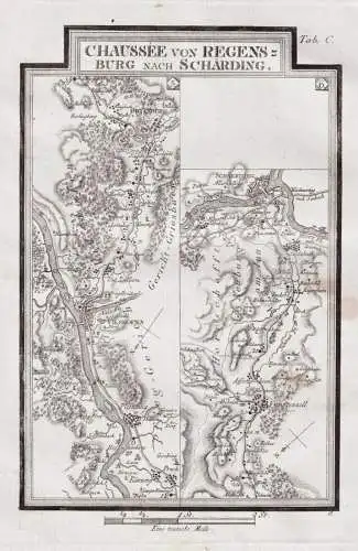 Chaussée von Regensburg nach Schärding. Tab. C. - Vilshofen Schärding Pleinting Künzing Ortenburg / Karte