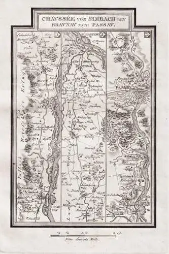 Chaussee von Simbach bey Braunau nach Passau - Braunau Ering Schärding Passau Pocking Neuburg Bayern / Karte