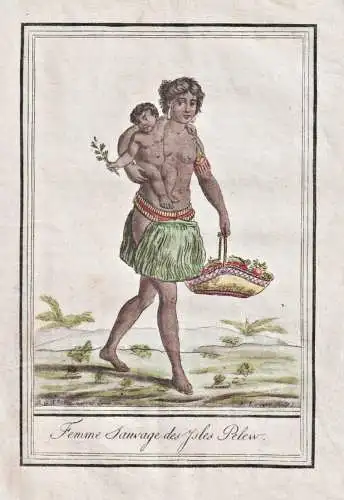 Femme Sauvage des Isles Pelew - Beluu er a Belau Palau Pacific Tracht Trachten costume  engraving