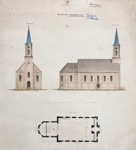 Neue Kirche in Königsbrunn - Königsbrunn LK Augsburg Schwaben Kirche / Entwurf Plan / Bayern