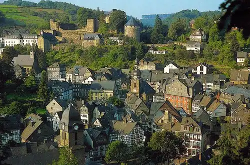 AK Monschau, Ansicht, Burg, 2000 gelaufen mit Sondermarke + Sonderstempel