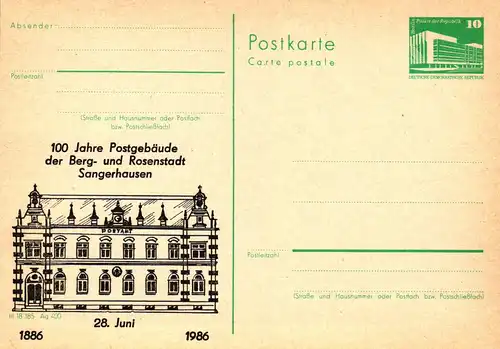 Sangerhausen 100 Jahre Postgebäude ,  P 84 A / 10 - 86 