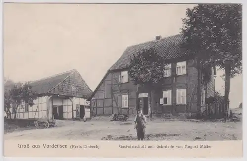 902958 Ak Gruß aus Vardeilsen (Kreis Einbeck) Gastwirtschaft und Schmiede 1908