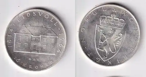 10 Kronen Silber Münze Norwegen 150. Jahrestag der Verfassung 1964 (162922)