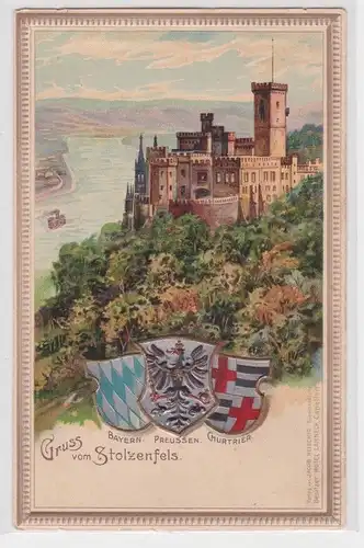 26272 Präge Wappen Ak Lithographie Gruß vom Stolzenfels um 1900