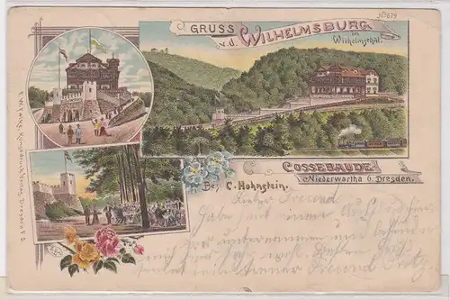 903327 Ak Lithographie Gruß von der Wilhelmsburg im Wilhelmsthal Cossebaude 1900